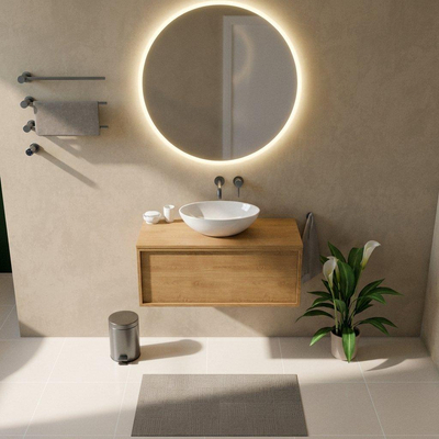 Saniclass Holz Frame Ensemble meuble de salle de bains - 100x45x42cm - plan de travail en bois - sans trou de robinet - 1 tiroir - chêne naturel mat (bois)