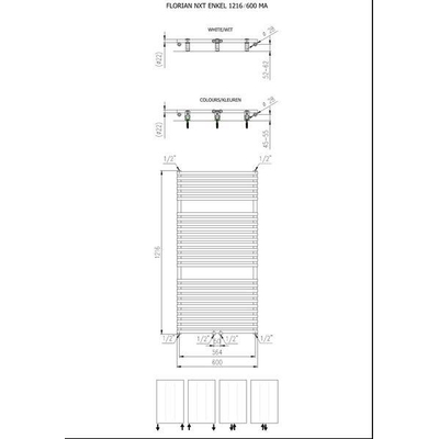 Plieger Florian Nxt M designradiator enkel horizontaal met middenaansluiting 1216x600mm 750W mat wit