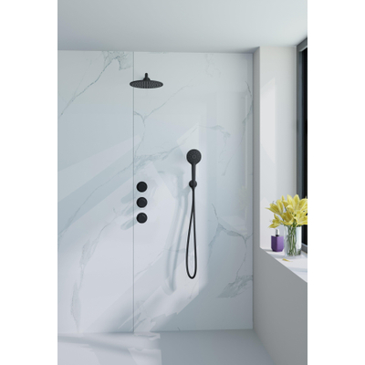 Fortifura Nebbio Regendoucheset - inbouwkraan - inbouwdeel - wandaansluitbocht - doucheslang glad - ronde handdouche - 35cm - wandarm - 30cm ronde hoofddouche - mat zwart