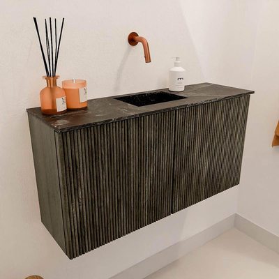 Mondiaz JOYA-DLUX 80cm meuble de salle de bains - couleur Shadow - Vasque FAYE position Milieu Sans trou de robinet couleur Lava.