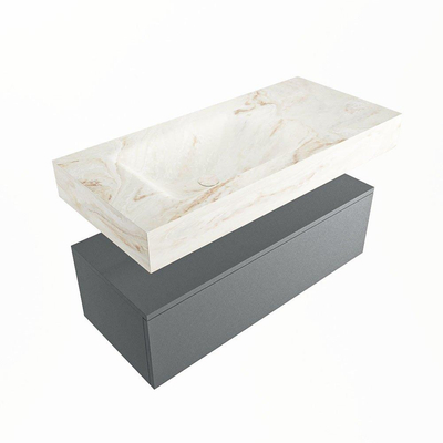 Mondiaz ALAN-DLUX Ensemble de meuble - 100cm - meuble Plata mat - 1 tiroir - Lavabo Cloud Frappe suspendu - vasque Gauche - 1 trou de robinet
