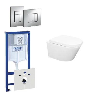 Wiesbaden Vesta Pack WC sans bride composé d''un réservoir encastré, cuvette avec abattant à fermeture douce et plaque de commande chromée