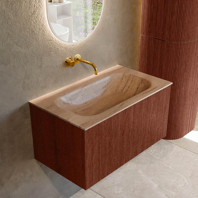 MONDIAZ KURVE-DLUX Meuble de salle de bains 80 cm couleur Ruby avec 1 tiroir et 0 porte. Lavabo BIG SMALL Centre sans trou de robinet Saba.