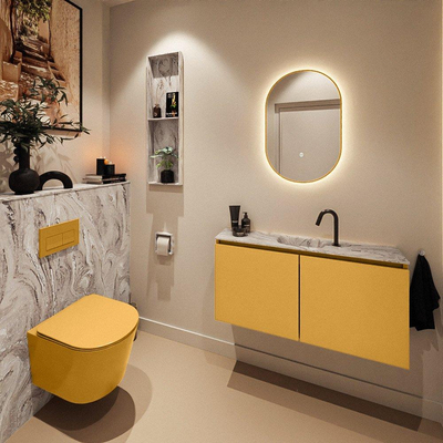 MONDIAZ TURE-DLUX 100cm toiletmeubel Ocher. EDEN wastafel Glace positie midden. Met 1 kraangat.