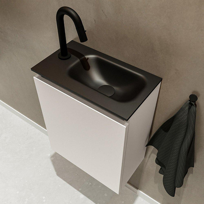 MONDIAZ TURE Fonteinset - 40x23x50cm - 1 kraangat - 1 deur - linen mat - Wasbak rechts - Solid Surface Zwart