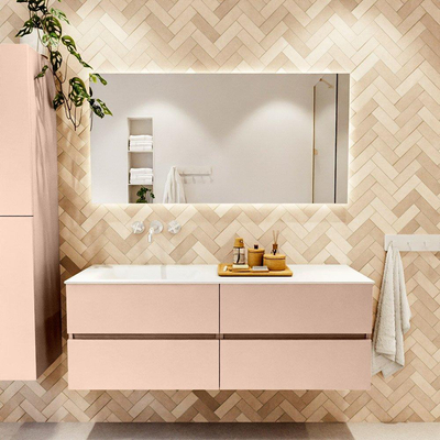 Mondiaz VICA ensemble de meuble de salle de bain - 140cm - meuble sous lavabo rosee - 4 tiroirs - lavabo cloud gauche - sans trous de robinet - version haute de 60cm - talc