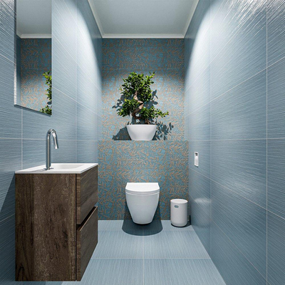 MONDIAZ ADA Toiletmeubel - 40x30x50cm - 1 kraangat - 2 lades - dark brown mat - wasbak rechts - Solid surface - Wit