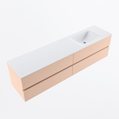 MONDIAZ Vica Ensemble meuble de salle de bains - 190cm - meuble bas rosee - 4 tiroirs - lavabo cloud droite - 1 trou de robinet - version haute 60cm - talc