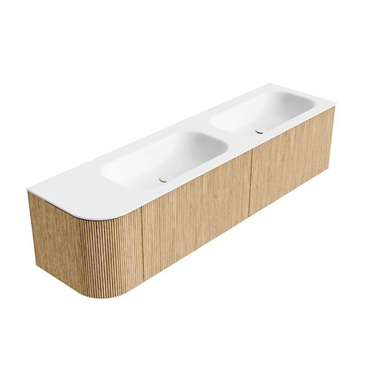 MONDIAZ KURVE 175cm Meuble salle de bain avec module 25 G - couleur Oak - 2 tiroirs - 1 porte - vasque BIG SMALL double / droite - sans trous de robinet - Talc