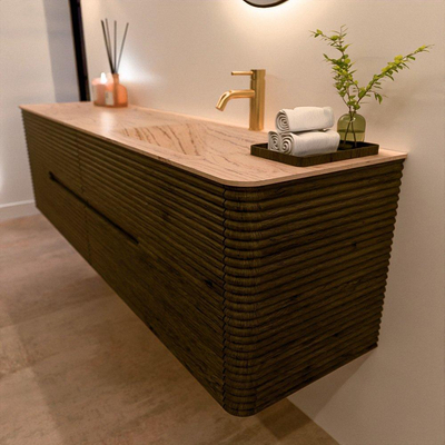 Mondiaz CIRO-DLUX Meuble de salle de bains - 180x45x50cm - Vasque solid surface Arena - 1 bassin à droite - 1 trou de robinet - 4 tiroirs - Shadow