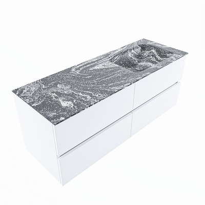 Mondiaz VICA-DLUX ensemble de meuble de salle de bain - 130cm - meuble sous lavabo talc - 4 tiroirs - lavabo encastré cloud droite - 1 trou de robinet - miroir modèle spot - version XL 60cm haut - lave