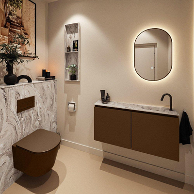 MONDIAZ TURE-DLUX Meuble toilette - 100cm - Rust - EDEN - vasque Glace - position droite - 1 trou de robinet