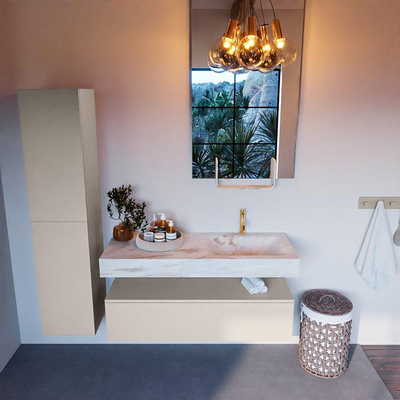 MONDIAZ ALAN - DLUX Ensemble de meuble de salle de bains - 120cm - meuble bas - Linen - 1 tiroir - lavabo suspendu - vasque à droite - 1 trou de robinet - Frappe