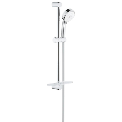 GROHE New Tempesta Cosmopolitan 100 Ensemble de douche - 60cm - douchette ronde - 3 types de jet - flexible de douche lisse - avec porte-savon - chrome/blanc