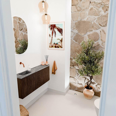 Mondiaz JOYA-DLUX 101.6cm toiletmeubel - ronding rechts kleur Walnut - Wastafel FAYE positie Links Zonder kraangat kleur Sombra.