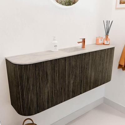 Mondiaz JOYA-DLUX 113.2cm toiletmeubel - ronding links en rechts kleur Shadow - Wastafel FAYE positie Midden 1 kraangat kleur Ostra.