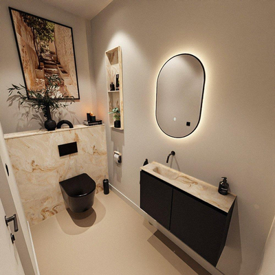 MONDIAZ TURE-DLUX Meuble toilette - 80cm - Urban - EDEN - vasque Frappe - position gauche - sans trou de robinet