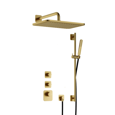 Hotbath Gal IBS40 regendoucheset inbouw - 2 functies - 35cm wandarm - 27cm rechthoekige hoofddouche - messing geborsteld PVD