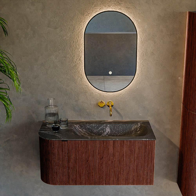Mondiaz KURVE-DLUX Ensemble de meuble de salle de bains - 95x46x40cm - 1 tiroir - 1 porte - lavabo solid surface - droit - sans trou de robinet - Ruby