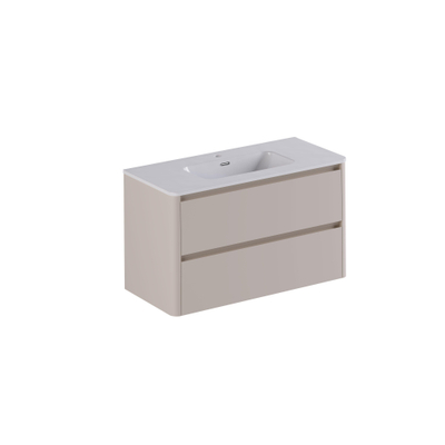 Thebalux Sunny Ensemble meuble de salle de bains - 102x46x57cm - lavabo - céramique - 1 trou de robinet - blanc brillant - meuble sous-vasque - 2 tiroirs - sans poignée - placage bois - Sahara Sand (beige)