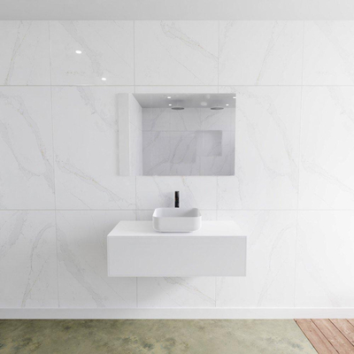 Mondiaz Lagom Meuble salle de bains 100x30.9x45cm Solid Surface Talc 1 tiroir avec lavabo BINX vasque à poser Centre 1 trou de robinet