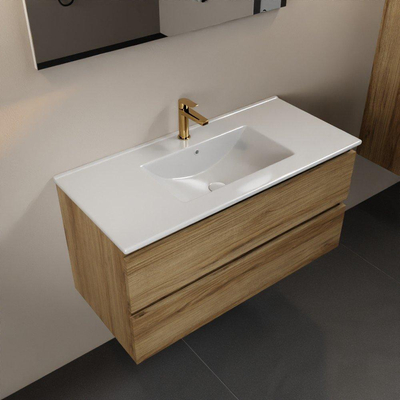 Mondiaz AIVY Ensemble de meuble - 100x45x50cm - 1 trou de robinet - 1 vasque Urban Solid surface - Centre - 2 tiroirs - avec miroir - Melamine Chai