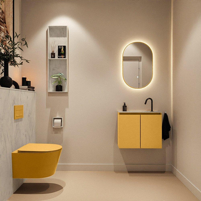 MONDIAZ TURE-DLUX Meuble toilette - 60cm - Ocher - EDEN - vasque Opalo - position centrale - 1 trou de robinet