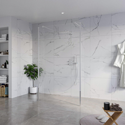 FugaFlow Eccelente Vetro Douche à l'italienne - 120x200cm - verre clair - anticalcaire - verre de sécurité 8mm - 2 parois latérales 40cm - avec bras muraux et profilés d'angle - Chrome