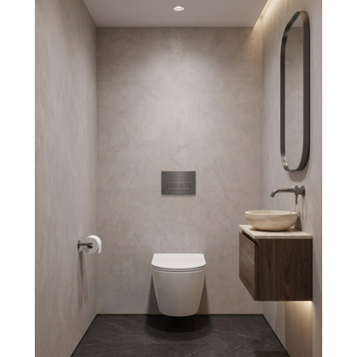 QeramiQ Dely Toiletset - 36.3x51.7cm - Geberit UP720 inbouwreservoir - rimless - diepspoel - zitting - softclose - bedieningsplaat gunmetal - rechthoekige knoppen - glans wit