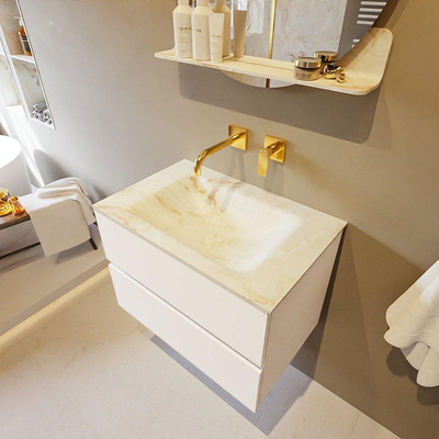 MONDIAZ VICA-DLUX Ensemble meuble de salle de bains - 70cm - meuble bas Talc - 2 tiroirs - vasque encastrée Cloud au centre - sans trous de robinet - version haute 60cm - Frappe