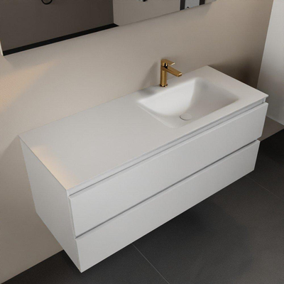 Mondiaz AIVY Ensemble de meuble - 120x45x50cm - 1 trou de robinet - 1 vasque Talc Solid surface - Droite - 2 tiroirs - avec miroir - MDF Talc