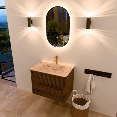Mondiaz CIRO-DLUX Meuble de salle de bains - 70x45x50cm - Vasque solid surface Arena - 1 lavabo central - 1 trou de robinet - 2 tiroirs - Dusk