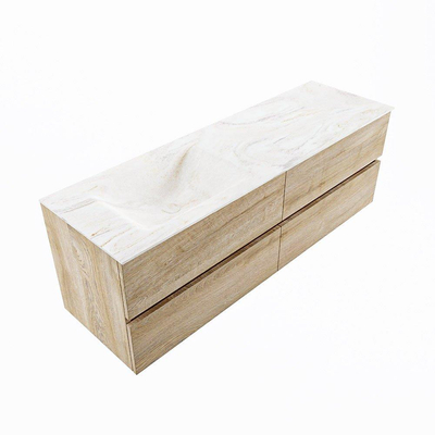 MONDIAZ VICA-DLUX Badkamermeubelset - 150cm - onderkast washed oak - 4 lades - inbouw wastafel cloud links - 1 kraangat - 60cm hoge versie - ostra