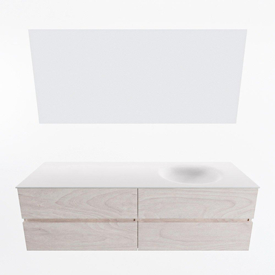 Mondiaz Vica ensemble de meuble de salle de bain - 160cm - meuble sous-vasque en aggloméré - 4 tiroirs - lavabo moon à droite - sans trous de robinet - couleur talc - miroir LED - version XL 60cm de haut