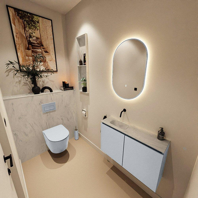 MONDIAZ TURE-DLUX Meuble WC 80cm Clay. EDEN lavabo Opalo position gauche. Sans trou de robinet.
