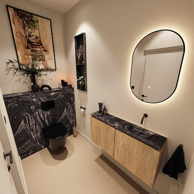 MONDIAZ TURE-DLUX 100cm toiletmeubel Washed Oak. EDEN wastafel Lava positie rechts. Zonder kraangat.