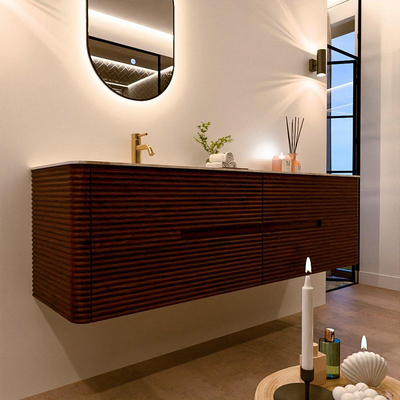 Mondiaz CIRO-DLUX Badkamermeubelset - 170x45x50cm - Solid surface wastafel Frappe - 1 wasbak Links - 1 kraangat - 4 lades - Ruby