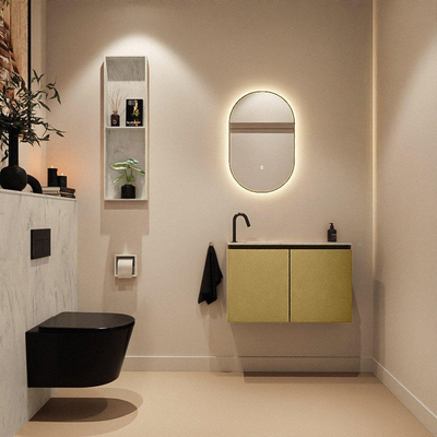 MONDIAZ TURE-DLUX Meuble toilette - 80cm - Oro - EDEN - vasque Opalo - position gauche - 1 trou de robinet