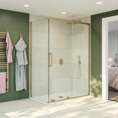 Crosswater Optix 10 Vaste wand - 90x200cm - 10mm veiligheidsglas - voor schuifdeur - geborsteld messing (goud)