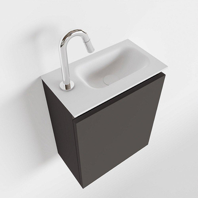 MONDIAZ TURE Kit lave-mains - 40x23x50cm - 1 trou de robinet - 1 porte - gris foncé mat - Lavabo à droite - Solid Surface Blanc