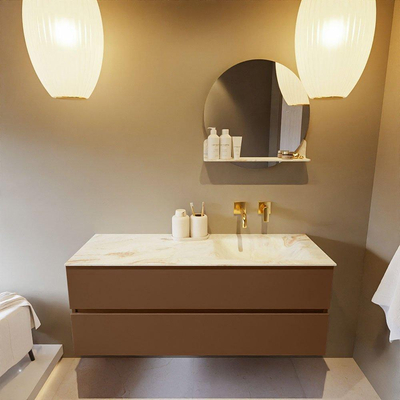 MONDIAZ VICA-DLUX Ensemble meuble de salle de bains - 130cm - meuble bas Rust - 2 tiroirs - lavabo encastré Cloud à droite - sans trous de robinet - version haute 60cm - Frappe