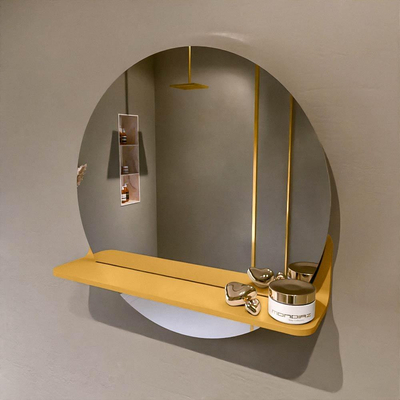 Mondiaz SPOT spiegel – Ø50 cm – met planchet – Ocher (geel)
