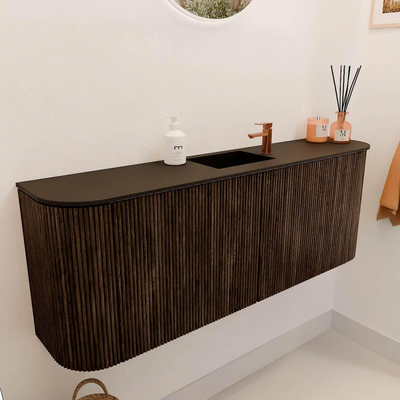 Mondiaz JOYA 113.2cm toiletmeubel - ronding links en rechts kleur Walnut - Wastafel FAYE positie Midden 1 kraangat kleur Urban.