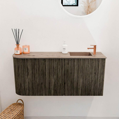 Mondiaz JOYA-DLUX 91.6cm toiletmeubel - ronding links kleur Shadow - Wastafel FAYE positie Rechts 1 kraangat kleur Arena.