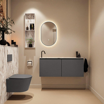 MONDIAZ TURE-DLUX meuble de toilettes 120cm Dark Grey. EDEN vasque Glace position gauche. Avec 1 trou de robinet.