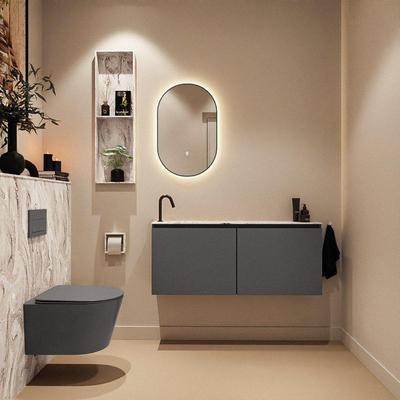 MONDIAZ TURE-DLUX Meuble toilette - 120cm - Dark Grey - EDEN - vasque Glace - position gauche - 1 trou de robinet