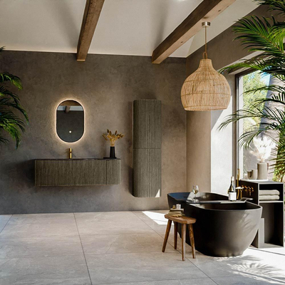 Mondiaz KURVE-DLUX Ensemble de meuble de salle de bains - 135x46x40cm - 1 tiroir - 1 porte - lavabo solid surface - gauche - 1 trou de robinet - Shadow