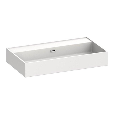 BRAUER Inspire Badkamermeubelset - 80x46x57cm - 2 lades - greeploos - softclose - mineraalmarmer wastafel - zonder kraangat - zijdeglans wit - lamellen eiken zwart SHOWROOMMODEL