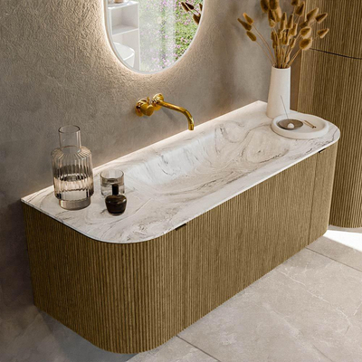 Mondiaz KURVE-DLUX Ensemble de meuble de salle de bains - 120x46x40cm - 1 tiroir - 2 portes - lavabo solid surface - central - sans trou de robinet - Dusk