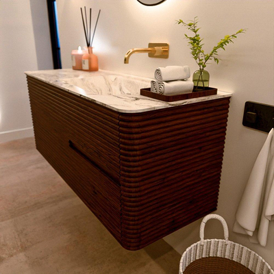 Mondiaz CIRO-DLUX Badkamermeubelset - 120x45x50cm - Solid surface wastafel Glace - 1 wasbak Rechts - zonder kraangaten - 2 lades - Ruby